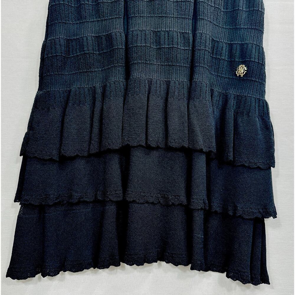 Roberto Cavalli Women’s Designer Black Crochet Knit Tiered Ruffle Dress Size 44 - Picture 4 of 13